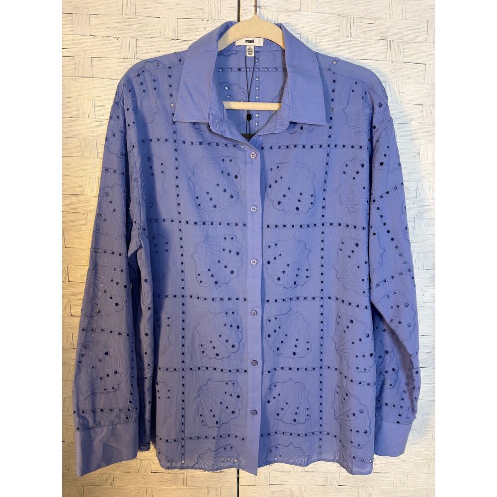 Mavi Women’s blouse eyelet Shells coastal grandma embroidered long sleeve 